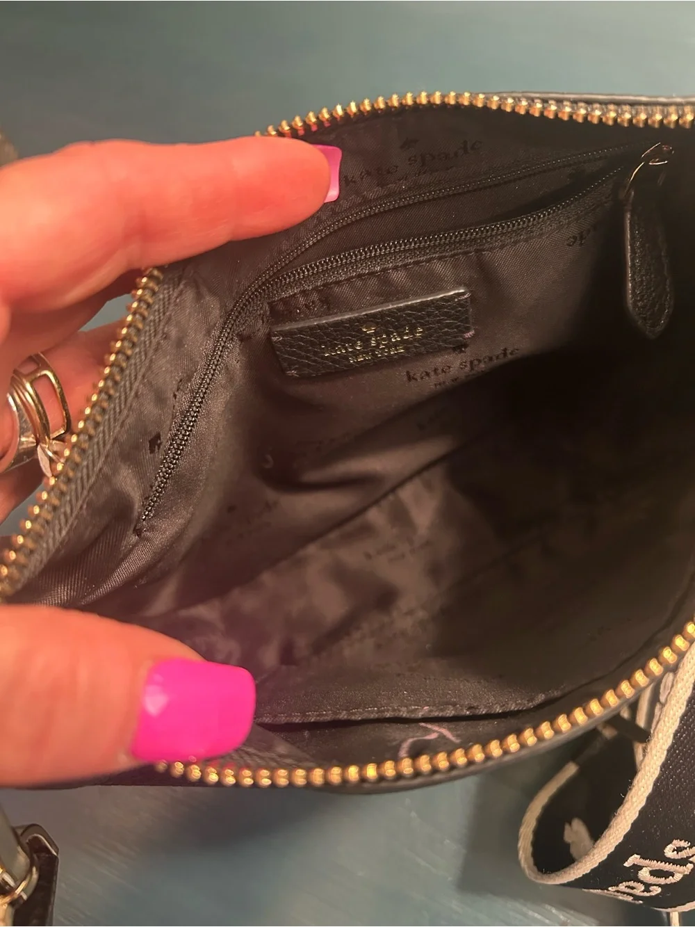 Kate Spade Rosie Black Pebbled Leather Crossbody Black/Cream Logo Strap - Picture 8 of 17